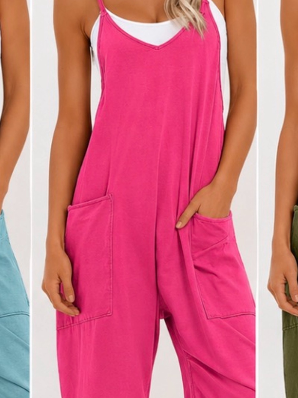 Zenana Outfitters Bright Pink Sleeveless Pocket Romper